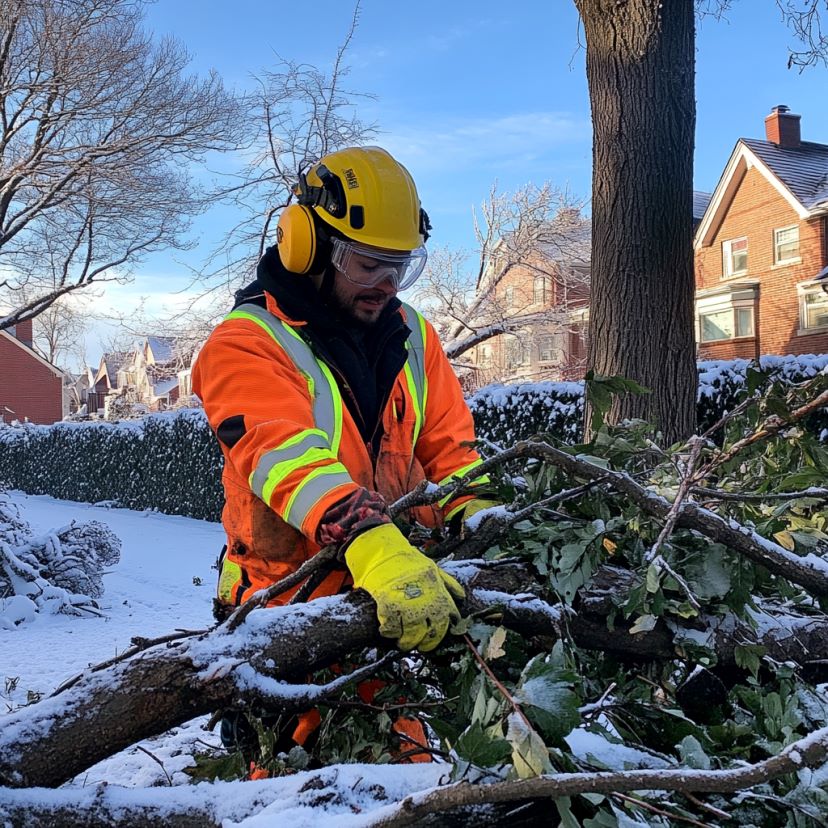 Groenvoorziener werkzaam in winterse tempraturen.
