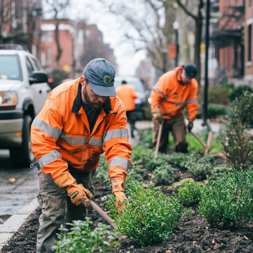 een voorman groenvoorziening die bezig is met zijn werkzaamheden in het groen